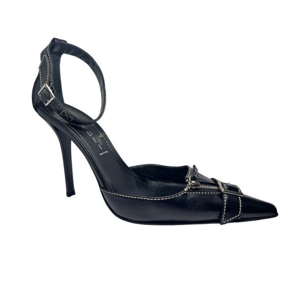CASADEI PELLAME ANKLE STRAP BLACK LEATHER SHOES 8B395 - Picture 1 of 10